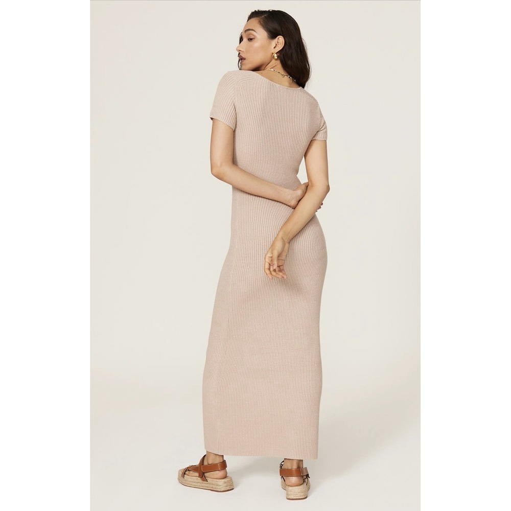 Staud Camden Ribbed Knit Sweater Maxi Dress Bustier Tan Beige L Sweetheart - Picture 4 of 7